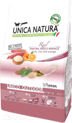 Сухой корм для кошек Unica Natura Outdoor утка, рис, апельсин (1.5кг)