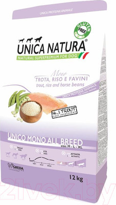Сухой корм для собак Unica Natura Mono для средних и крупных пород форель (12кг)