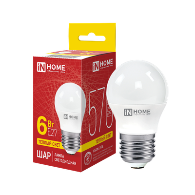Лампа INhome LED-Шар-VC 6Вт 230В Е27 3000К 570Лм / 4690612020525