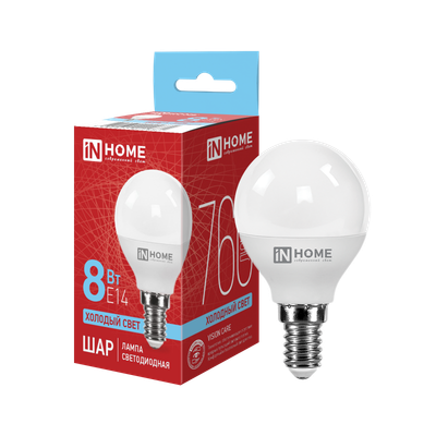 Лампа INhome LED-Шар-VC 8Вт 230В Е14 6500К 760Лм / 4690612024882