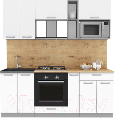 Кухонный гарнитур Interline Мила Лайт 2.0 ВТ (белый платинум/белый платинум/дуб бунратти)