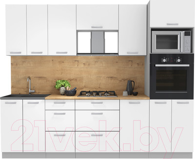 Кухонный гарнитур Interline Мила Лайт 2.6 ВТ (белый платинум/белый платинум/дуб бунратти)