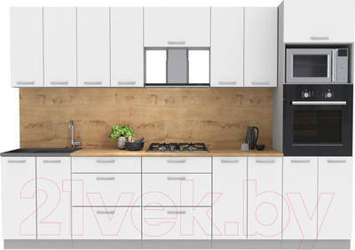 Кухонный гарнитур Интерлиния Мила Лайт 3.0 ВТ (белый платинум/белый платинум/дуб бунратти)