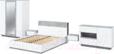Комплект мебели для спальни Интерлиния Quartz-14 (белый платинум/бетон)