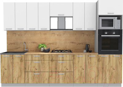 Кухонный гарнитур Interline Мила Лайт 3.0 ВТ (белый платинум/дуб золотой/дуб бунратти)