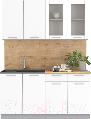 Кухонный гарнитур Интерлиния Мила 16 (белый платинум/белый платинум глянец/дуб бунратти)