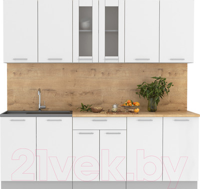 Кухонный гарнитур Интерлиния Мила 22 (белый платинум/белый платинум глянец/дуб бунратти)