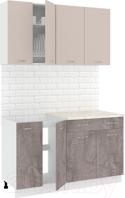 Кухонный гарнитур Кортекс-мебель Корнелия Лира-лайт 1.4м (капучино/оникс/королевский опал)
