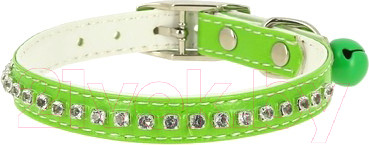 Ошейник КАСКАД Синтетик двойной прошитый со стразами и бубенчиком / 00210106-05 (зеленый)