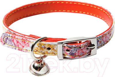 Ошейник КАСКАД Синтетик двойной прошитый с бубенчиком Цветы / 00210108
