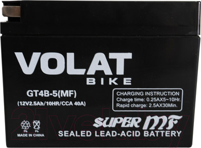 Мотоаккумулятор VOLAT GT4B-5 MF R+ (2.5 А/ч)