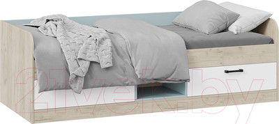 Кровать-тахта ТриЯ Оливер тип 1 80x200 (дуб крафт серый/белый/серо-голубой)