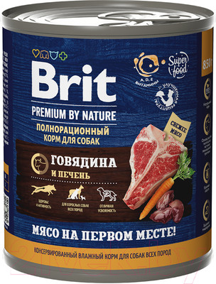 Влажный корм для собак Brit Premium by Nature с говядиной и печенью / 5051151 (850г)