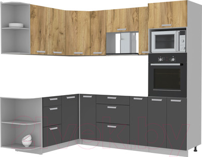 Кухонный гарнитур Интерлиния Мила Лайт 1.68x2.4 левая без столешницы (дуб золотой/антрацит)