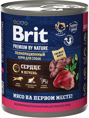 Влажный корм для собак Brit Premium by Nature с сердцем и печенью / 5051175 (850г)