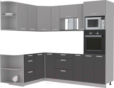 Кухонный гарнитур Интерлиния Мила Лайт 1.68x2.4 левая без столешницы (серебристый/антрацит)