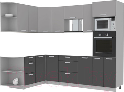 Кухонный гарнитур Интерлиния Мила Лайт 1.68x2.6 левая без столешницы (серебристый/антрацит)