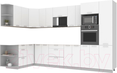 Кухонный гарнитур Интерлиния Мила Лайт 1.68x3.4 левая без столешницы (белый платинум/белый платинум)