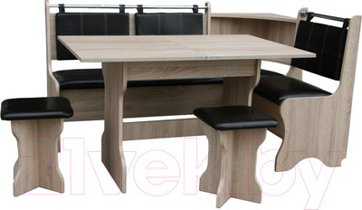 Обеденная группа Анмикс ЛДСП с кухонным уголком (дуб санома/кожзам коричневый)