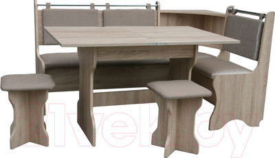 Обеденная группа Анмикс ЛДСП с кухонным уголком (дуб санома/кожзам капучино)