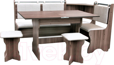Обеденная группа Анмикс ЛДСП с кухонным уголком (ясень шимо темный/кожзам ваниль)