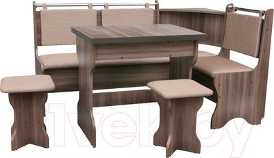 Обеденная группа Анмикс ЛДСП с кухонным уголком (ясень шимо темный/кожзам капучино)