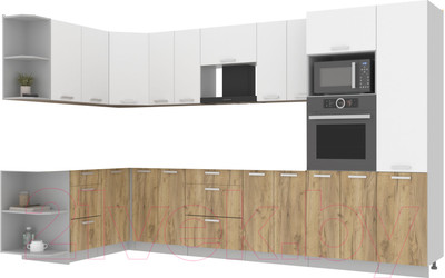 Кухонный гарнитур Интерлиния Мила Лайт 1.68x3.4 левая без столешницы (белый платинум/дуб золотой)