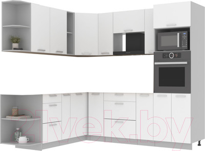 Кухонный гарнитур Интерлиния Мила Лайт 1.88x2.4 левая без столешницы (белый платинум/белый платинум)