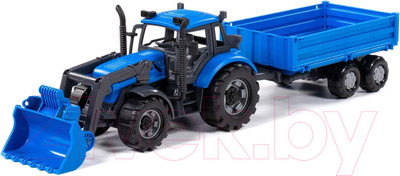 Трактор игрушечный Полесье Прогресс с бортовым прицепом и ковшом инерционный / 91819