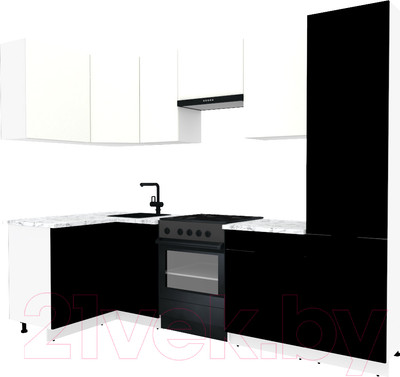 Кухонный гарнитур ВерсоМебель Эко-2 1.2x2.7 левая (белый фасадный/черный/ст.мрамор итальянский)