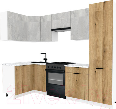 Кухонный гарнитур ВерсоМебель Эко-2 1.2x2.7 левая (бетонный камень/дуб эвок прибрежный/ст.мрамор итальянский)