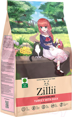 Сухой корм для кошек Zillii Light/Sterilized Cat индейка с уткой / 5658141 (2кг)