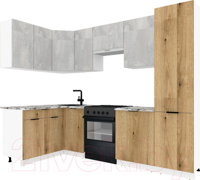 Кухонный гарнитур ВерсоМебель Эко-2 1.4x2.7 левая (бетонный камень/дуб эвок прибрежный/ст.мрамор итал)