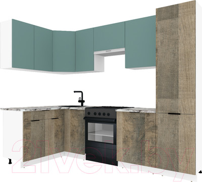 Кухонный гарнитур ВерсоМебель Эко-2 1.4x2.7 левая (сумеречный голубой/дуб гранж песочный/ст.альберика)