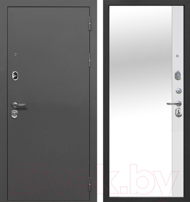 Входная дверь Гарда 9 серебро/эмалит белый зеркало (96x205, правая)