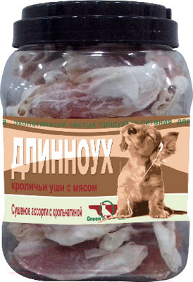 Лакомство для собак Green QZin Сушеные уши кролика с крольчатиной (750г)