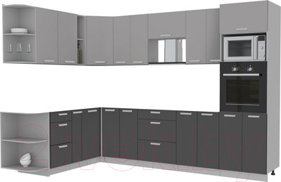 Кухонный гарнитур Интерлиния Мила Лайт 1.88x3.0 левая без столешницы (серебристый/антрацит)