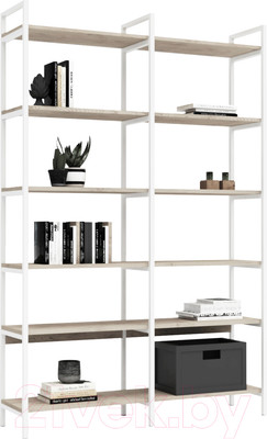 Стеллаж Crafto Симпл Плюс Лофт 05 125x32x190 (белый /каштан)