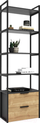 Стеллаж Crafto Квентин Мини Лофт 08 60x32x190 (графит/дуб)