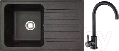 Мойка кухонная со смесителем БелЭворс Styl L + смеситель W4998-3-22 (черный)