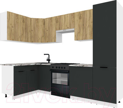 Кухонный гарнитур ВерсоМебель Эко-2 1.4x2.7 левая (дуб крафт золотой/антрацит/ст.альберика)