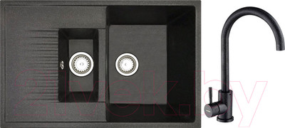 Мойка кухонная со смесителем БелЭворс Forma R + смеситель W4998-3-22 (черный)