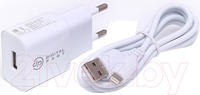 Зарядное устройство сетевое Digitalpart WC-121 с кабелем Lightning (белый)