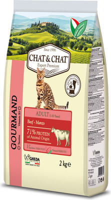 Сухой корм для кошек Chat&Chat Expert для взрослых кошек с говядиной и горохом (2кг)