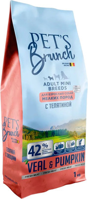 Сухой корм для собак Pet's Brunch Adult Mini Breeds с телятиной (1кг)