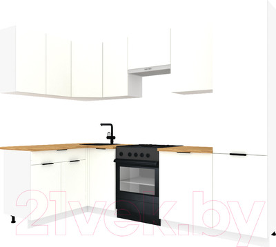 Кухонный гарнитур ВерсоМебель Эко-1 1.4x2.6 левая (белый фасадный/ст.золотистый дуб)