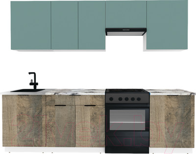 Кухонный гарнитур ВерсоМебель Эко-1 2.5 (сумеречный голубой/дуб гранж песочный/ст.альберика)