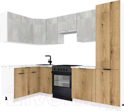 Кухонный гарнитур ВерсоМебель Эко-1 1.4x2.6 левая (бетонный камень/дуб эвок прибрежный/ст.альберика)