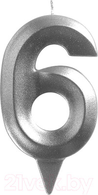 Свеча для торта Мультидом Грань Цифра 6 / МС5-26 (хром)