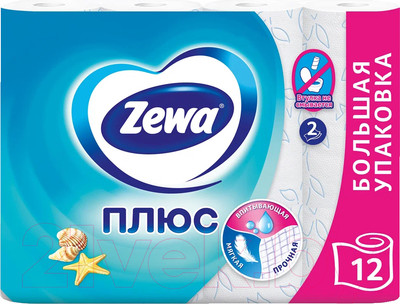 Туалетная бумага Zewa Плюс. Аромат Океана 2х слойная (12рул)